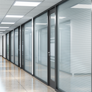 办公室铝合金钢化玻璃中空百叶窗活动屏风隔断生态木门隔音隔断墙