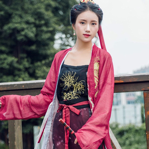 汉元素吊带春夏汉服内搭打底黑彼岸花女学生古装黑色抹胸背心大码