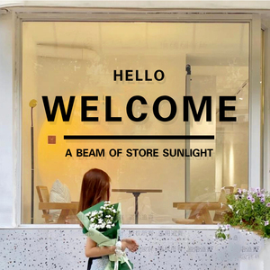 welcome欢迎光临英文玻璃门贴纸服装奶茶咖啡店橱窗创意装饰ins风