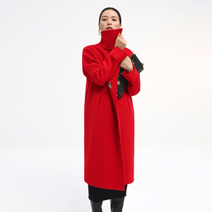 陈彦君设计师100全羊绒大衣女正红色皮扣款设计感中长款羊绒外套