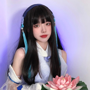 假发女长发自然全头漫画齐刘海长直发王者荣耀西施万用cos假发套