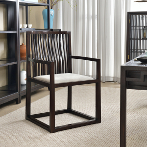 新中式茶椅主人椅单人白蜡木家用扶手椅茶台椅子实木软包靠背餐椅