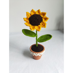 成品手工毛线编织向日葵花束盆栽仿真花毛绒花单只装饰摆放礼物