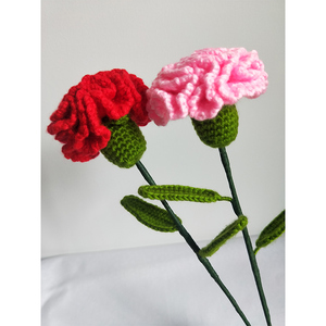 成品手工毛线编织康乃馨母亲节礼物单只花束毛绒花假花家居装饰
