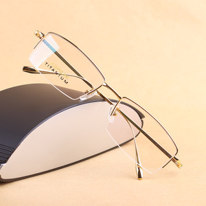 大气有成商务金色纯钛眼镜框男半框超轻近视眼镜架高品质眼睛框架