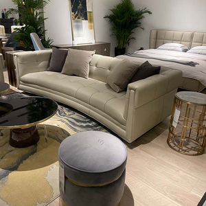 美式后现代客厅沙发弧形轻奢真皮拉扣沙发小户型组合美尅美家系列