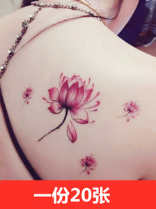 小清新莲花荷花逼真纹身贴纸 防水女 性感纹身贴遮疤痕持久彼岸花