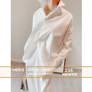 宽松蝙蝠袖 大气中长款廓形 棉白衬衫长袖女设计感衬衣高端H52Z15