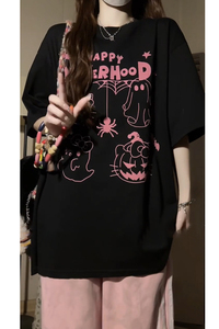 小众甜酷凯蒂猫卡通印花短袖T桖女夏季美式潮牌100%纯棉甜美上衣