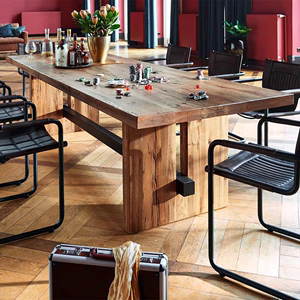 美式乡村复古实木餐桌工业风会议桌书桌原木办公桌洽谈桌椅组合