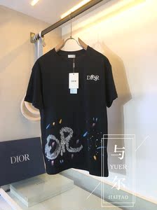 dior迪奥22夏季彩色手绘涂鸦别针刺绣t恤衫男女同款宽松百搭短袖