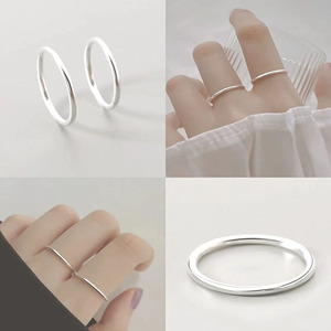 不掉色银戒指女生ins小众设计男指环简约细素圈光面情侣尾戒小指