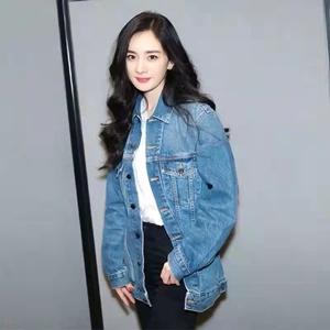杨幂同款aw大王牛仔外套女深蓝色宽松休闲显瘦bf风夹克上衣21秋冬