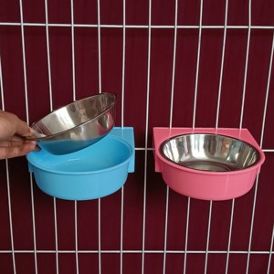 宠物用品悬挂式不锈钢狗碗猫碗食盆防打翻挂笼固定水碗围栏固定碗