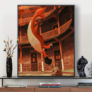 diy数字油画动漫人物丙烯颜料填色彩色画板装饰画大鱼海棠6 40*50