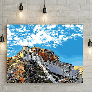 diy数字油画现代风景丙烯颜料填色彩色画板装饰画布达拉宫 40*50