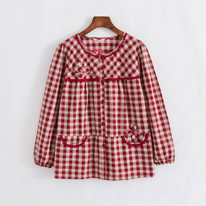 麦可将春秋季女士长袖长裤大码梭织纯棉布格子简约睡衣家居服4597