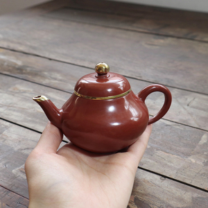 老朱泥包铜梨形壶 水磨工艺定制出口宜兴手工紫砂壶复古风茶器
