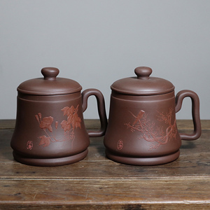 宜兴老紫砂盖杯90年代黄龙山原矿金帆公司外销库存实用特价350cc