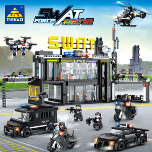 兼容乐高积木男孩子警察局特警总部人仔拼装益智儿童玩具汽车礼物