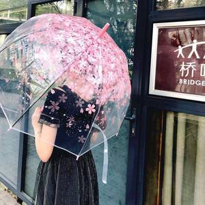 深拱形雨伞樱花透明雨伞折叠小学生公主儿童女孩拱形小清新长柄伞