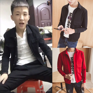 精神小伙赵逸轩赵中阁同款双口袋翻领夹克社会超火抖音修身外套秋