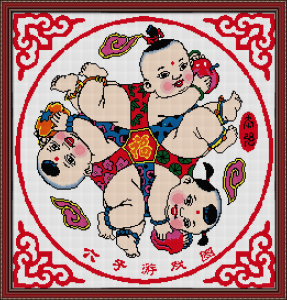 钻石画满贴新款清晰印花十字绣六子游戏图童子送福多子多福求子福