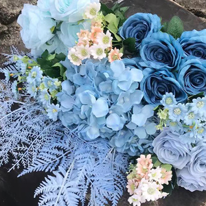 仿真花蓝色天蓝宝蓝地中海蓝复古蓝玫瑰花花束婚庆道具装饰花
