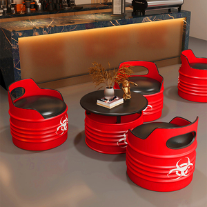 工业风酒吧奶茶店桌椅组合网红创意铁艺油桶定制咖啡厅卡座沙发