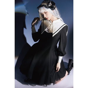 brownb原创【月晦】哥特修女感尖领八片裁lolita长袖连衣裙