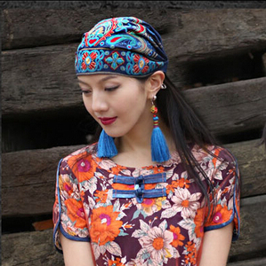 民族风四季包头帽时尚休闲旅游复古文艺百搭棉麻女士刺绣花帽子