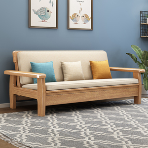 实木沙发床伸缩床两用折叠可放倒全实木沙发一体两用原木抽拉床