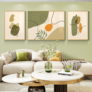 绿色北欧风客厅三联画沙发背景墙装饰画现代简约挂画轻奢挂饰壁画