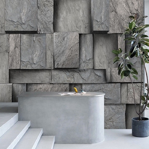 3d立体水泥灰墙纸工业风岩石块造型装饰凹凸前台背景墙服装店壁纸