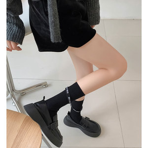 韩国字母织带袜子女春季纯棉纯色中筒袜个性ins潮黑白JK风堆堆袜