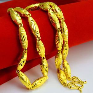 久不掉色 黄金项链 男女款真首饰999足金子橄榄形加长粗细实心