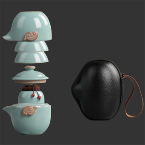 名瓷汝窑便携中式旅行茶具一壶二杯小套装泡茶收纳快客杯定制logo