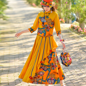 中国风盘扣上衣女春夏新款半身长裙子云南民族风女装洋气时尚套装
