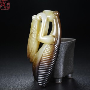 古玉老玉仿古和田玉螳螂捕蝉手把件摆件古董文玩老玉器老物件杂件