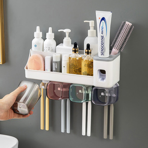 免打孔牙刷置物架壁挂式自动挤牙膏器卫生间漱口刷牙杯收纳放置