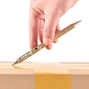 黄铜笔刀刀笔带推刀多功能战术笔签字中性笔拆快递神器防身便携式