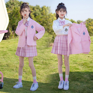 秋季女童jk套装韩版儿童格子裙三件套网红小学生女孩姐妹闺蜜装酷