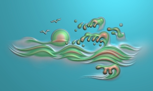 太阳 浪花 圆牌 水浪 海浪 精雕图 浮雕玉雕灰度图 电脑雕刻 jdp