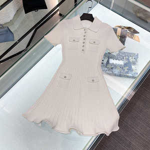 【现货】SP家深圳南油高端女装夏季法式小香风收腰白色针织连衣裙