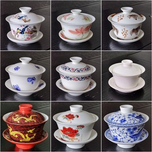 德化成艺陶瓷盖碗茶杯茶具套装三才碗大中小盖碗茶碗大厂出主人杯