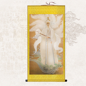 九尾狐胡九霄装饰画挂图狐狸画像男款君卷轴高档复古风丝绸堂口