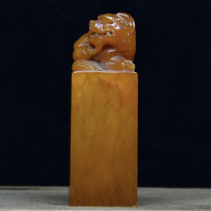 宫藏珍品回流老货寿山石鸡油田黄石雕刻《瑞兽》印章名家手工雕刻