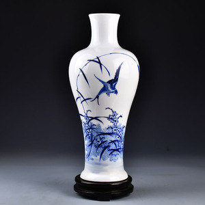 民国青花花鸟纹观音瓶花瓶古董瓷器真品老物件农村收藏品真老瓷器