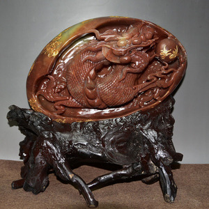 寿山石高山朱砂红《石破天惊》摆件原石原色纯手工雕刻石质通透坚