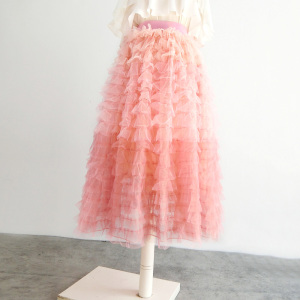 子未伊 渐变粉色蛋糕裙女春夏中长裙2022松紧腰裙子